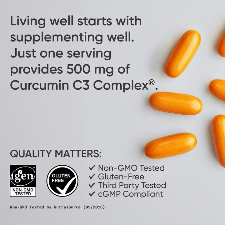 Turmeric Curcumin C3 Complex - Softgels with Bioperine Black Pepper Extract &amp; Organic Coconut Oil, Standardized 95% Curcuminoids - Non-GMO Verified &amp; Gluten Free - 500mg, 120 Count