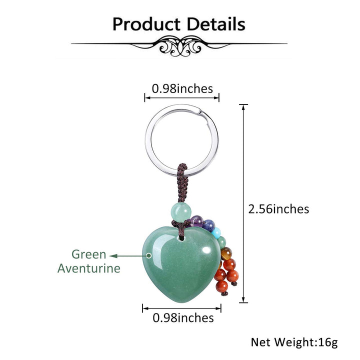 Green Aventurine Crystals Stone Keychain Keyring Heart Pendant Keychain Keyring for Women Teen Girls