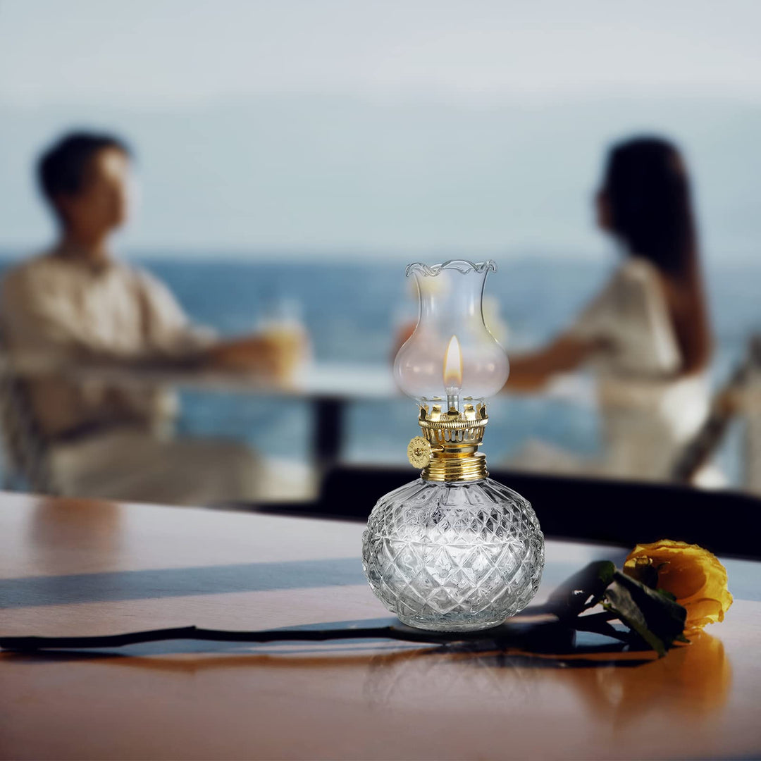 Spherical Classic Oil Lamp with Clear Glass Lampshade Adjustable Switch Kerosene Lamp Oil Lantern 7.08in Height