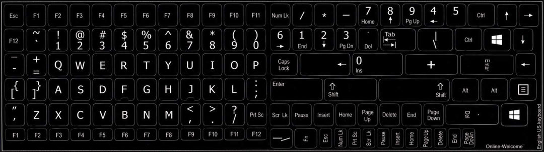 Replacement English US Keyboard Sticker Black Background