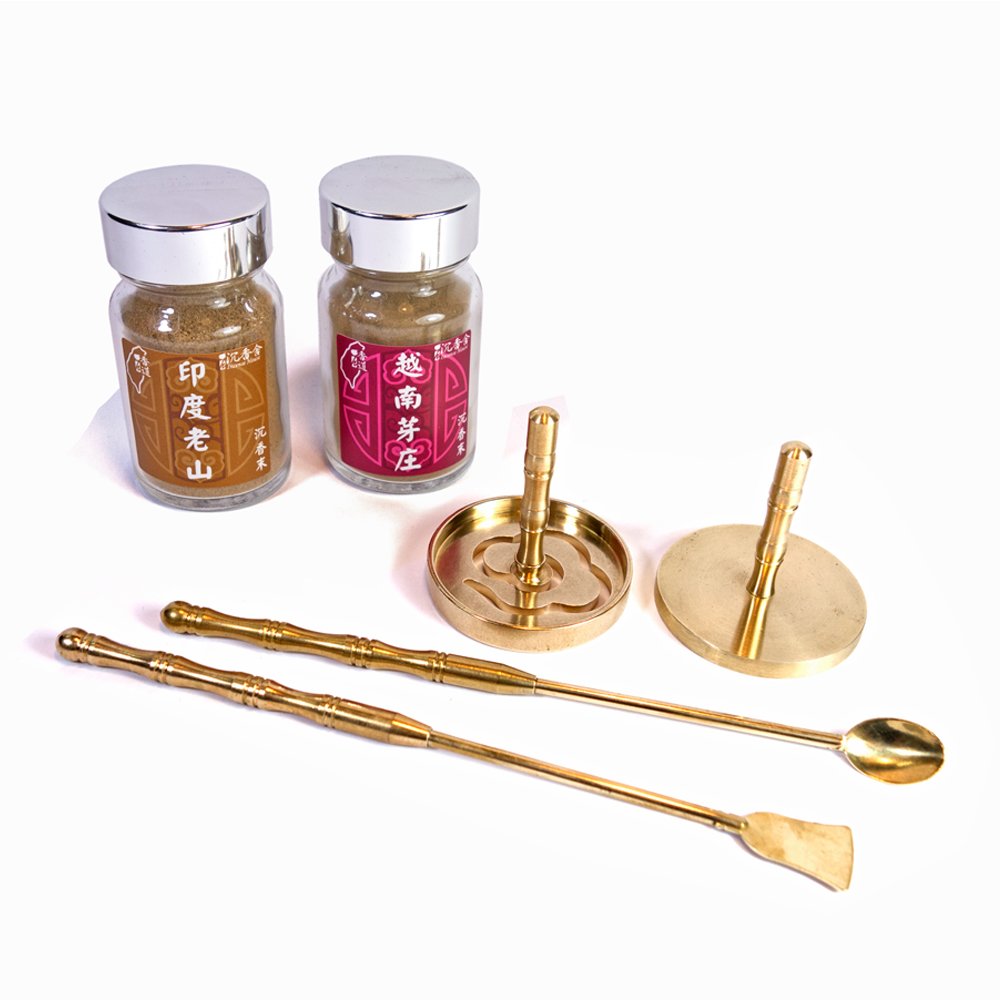 Shape Incense Mold Tool Set - Brass Cloud Shape Mold + Brass Spoon &amp; Shovel + Brass Press + Agarwood Powder + Sandalwood Powder