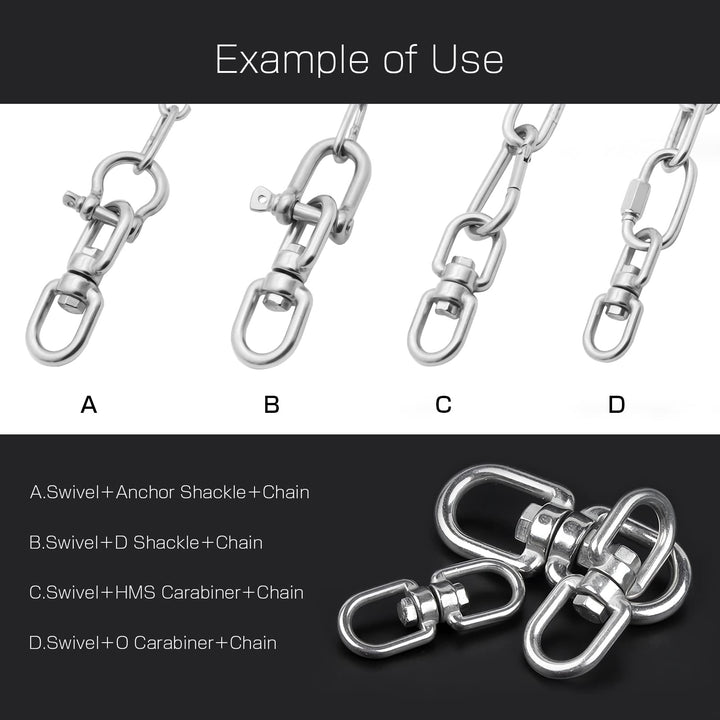 Heavy Stainless Swivel Eye Ring Steel Hanging Swivels Eye Connector Double Ended Swivel Eye Marine SUS316 Loop Dia 8mm 6/19inch 660lbsf 2pcs