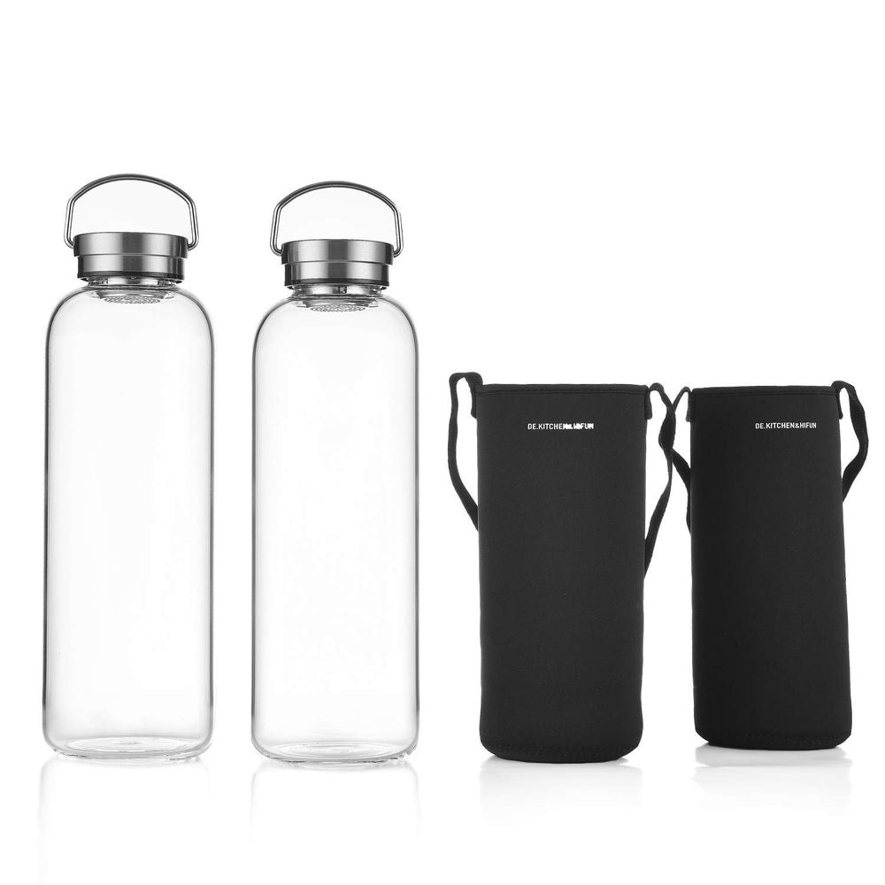 DE.KITCHEN&HIFUN Glasss Water Bottle 64oz, Large Bo