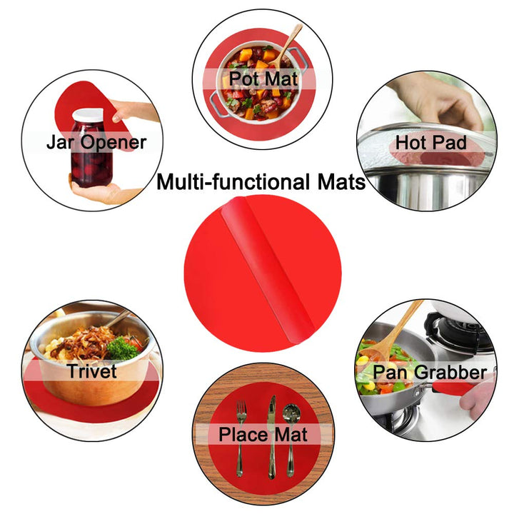 Silicone Microwave Mat 12 Inch, Non Stick Turntable Safe Baking Mat for Kitchen, Multi-Purpose Heat Resistant Oven Mat 2 Pack (Red)