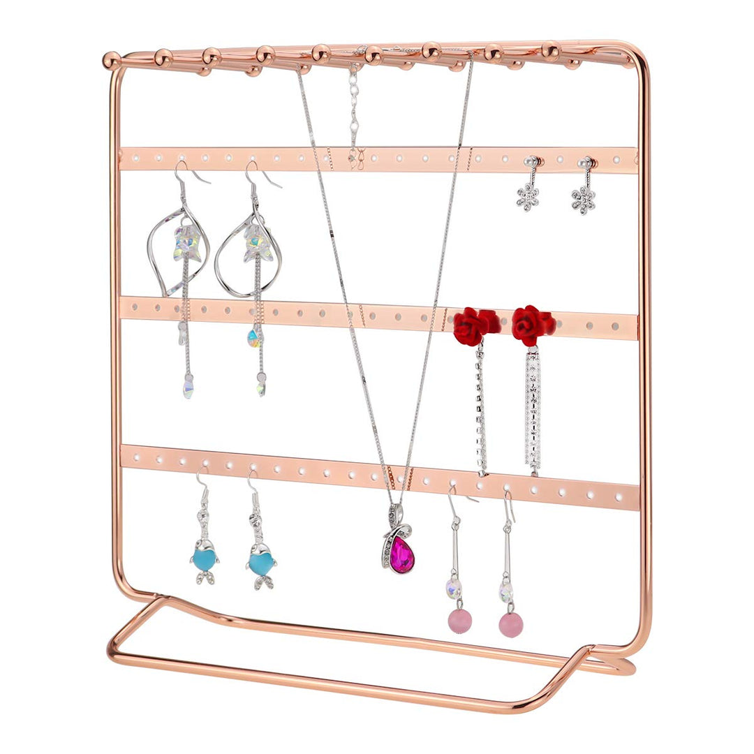 Jewelry Stand, 4-Tier Metal Earrings Organizer, Beautiful Rose Gold Necklaces Holder &amp; Bracelets Display, Jewelry Organizer