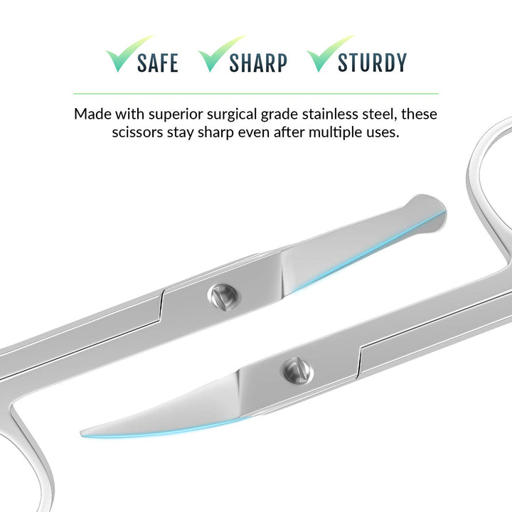 Facial Hair Scissors - Curved and Rounded - Eyebrow Scissors, Mustache, Nose Hair, Beard Trimming Scissors, Safety Use for Eyelashes and Ear Hair - Small Grooming Scissors for Women &amp; Men