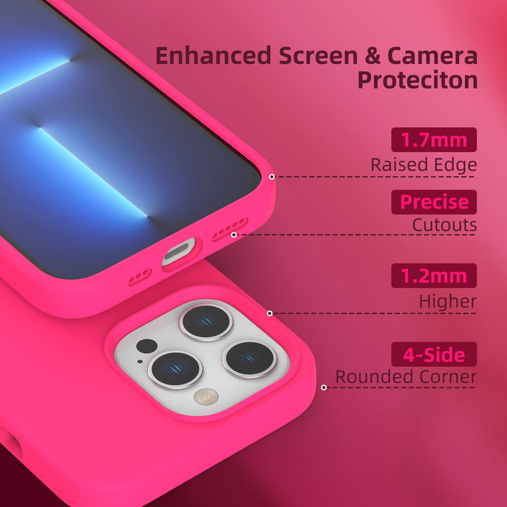 Compatible with iPhone 13 Pro Case, [Drop Protection] [Anti-Fingerprint] Shockproof Liquid Silicone Cover with Microfiber Lining Phone Case for iPhone 13 Pro 6.1 (2021), Hot Pink