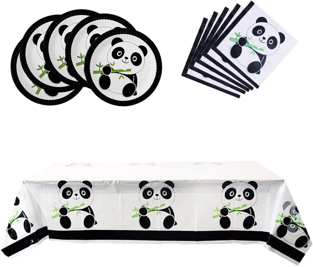 31 Pcs Panda Party Supplies, Panda Disposable Tableware Set with 10 Panda Plates 20 Napkins and 1 Tablecloth for Kids Baby Shower Birthday Decorations