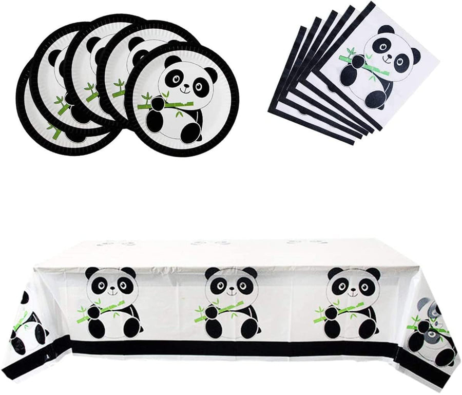 31 Pcs Panda Party Supplies, Panda Disposable Tableware Set with 10 Panda Plates 20 Napkins and 1 Tablecloth for Kids Baby Shower Birthday Decorations