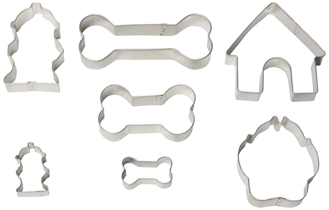 R&amp;M International Dog Cookie Cutters, House, 2 Fire Hydrants, Paw, 3 Bones, 7-Piece Set