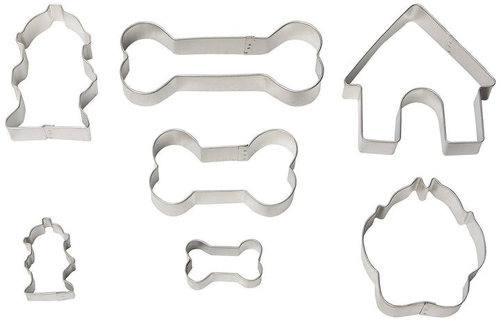 R&amp;M International Dog Cookie Cutters, House, 2 Fire Hydrants, Paw, 3 Bones, 7-Piece Set