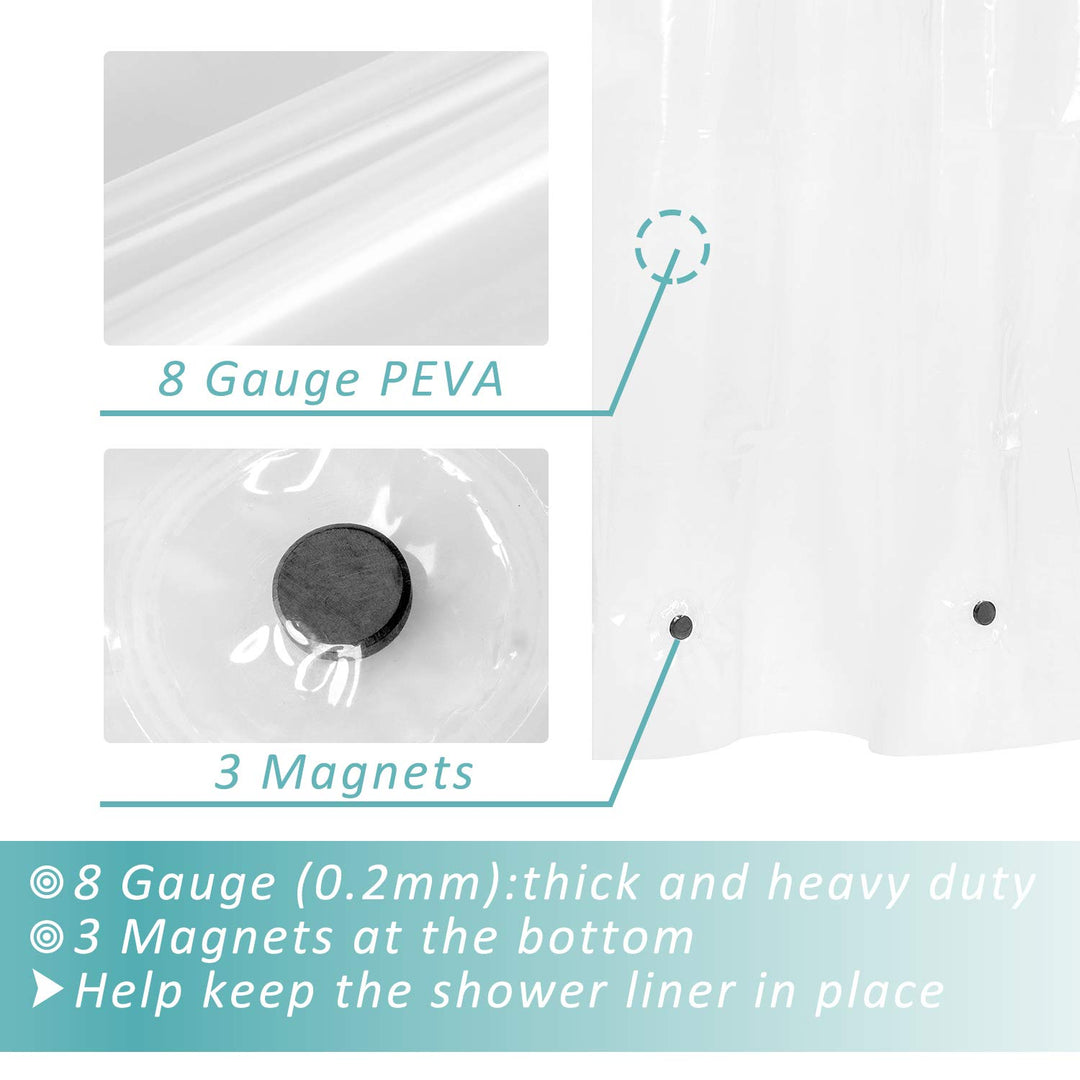 32x72 Narrow Stall Shower Curtain Liner with 3 Magnets Clear PEVA 8G Thick &amp; Heavy Duty, Waterproof, 32 x 72 inches, Clear