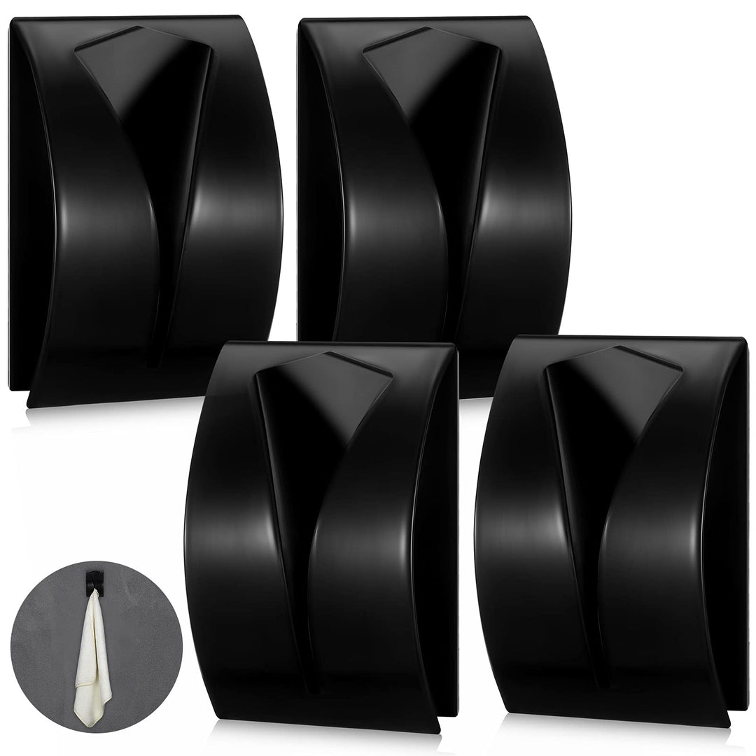 4 Pcs Self Adhesive Towel Hook Holder Grabber Stainless Steel Kitchen Dish Towel Hook Wall Mount Non Drilling Towel Hangers Rack Hand Towel Hook Tea Towel Holders for Bathroom (Black)
