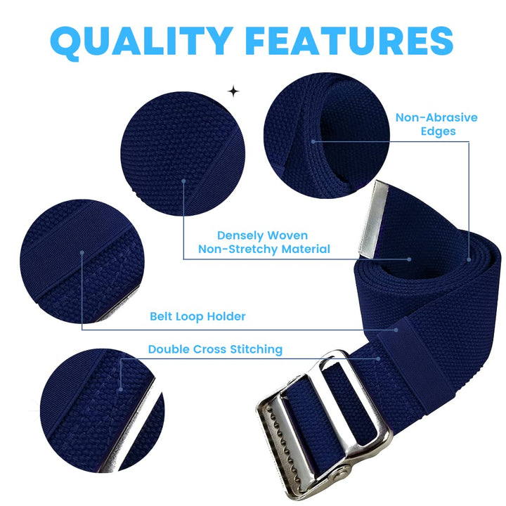 LiftAid Transfer and Gait Belt 60 Inch with Metal Buckle and Loop - Walking, Standing and Transfer Assist Aid for Seniors, Elderly Patients, Caregiver, Nurse, Therapist (Navy Blue)