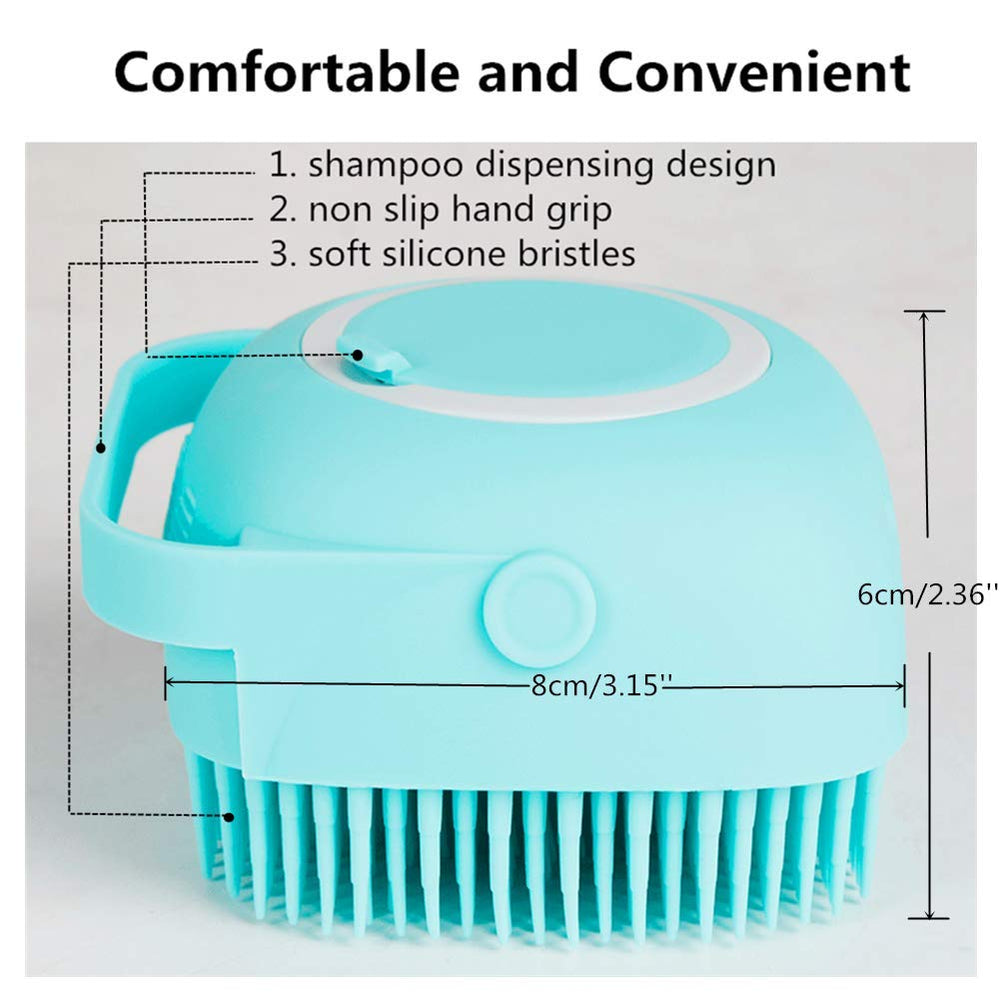 Dog Bath Brush, Pet Massage BrushÃ‚ Shampoo Dispenser, Soft Silicone Brush Rubber Bristle for Dogs and Cats Shower Grooming(Blue)