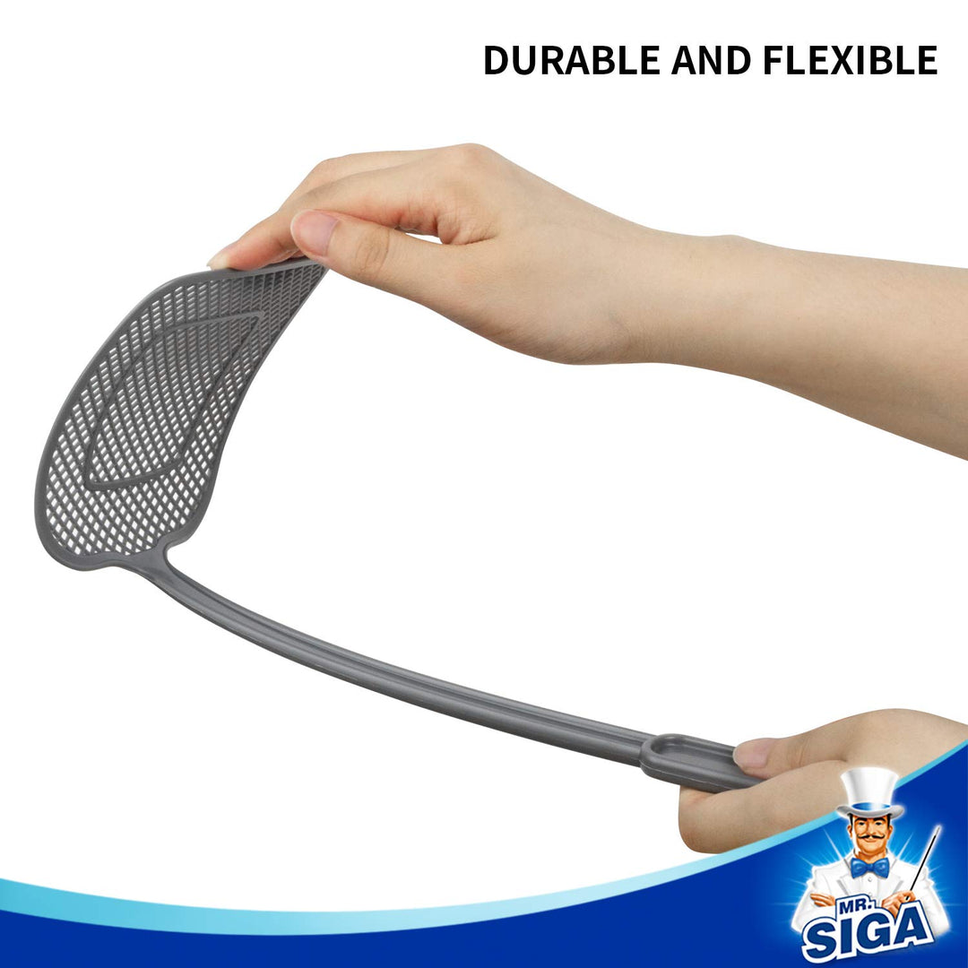 MR.SIGA Heavy Duty Long Handle Fly Swatter, Gray, 6 Pac