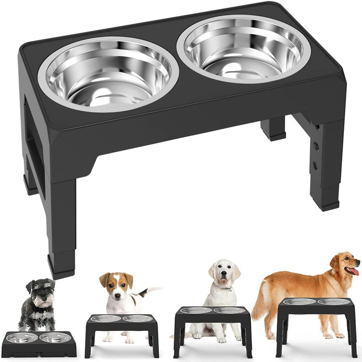 Elevated Dog Bowls Adjustable Raised Stand with Double Stainless Steel Food Bowls Adjusts to 4 Heights 3.1”, 8.6”, 10.2”, 11.8”, for Small Medium Large Dogs and Pets