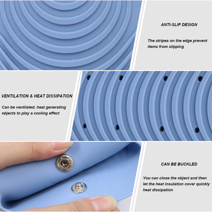 Heat Resistant Silicone Mat Pouch for Hair Straightener, Non-Slip Travel Pad Cover for Curling &amp; Flat Iron, Portable Styling Heat Mat Holder for Curler Wand and Hot Waver (Blue)