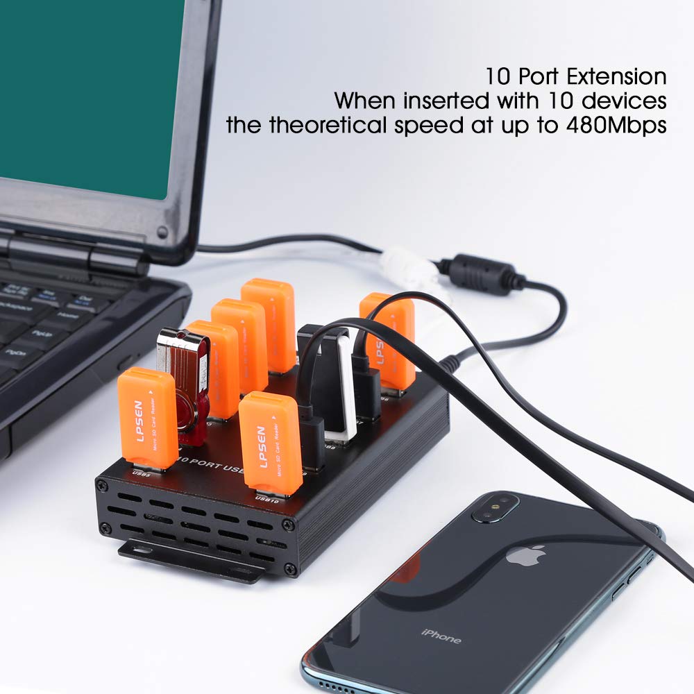Sipolar-USB Hub- 10 Ports USB Data Hub-Industrial USB Powered Hub - USB 2.0 Hub for Mining, Bitcoin Miner