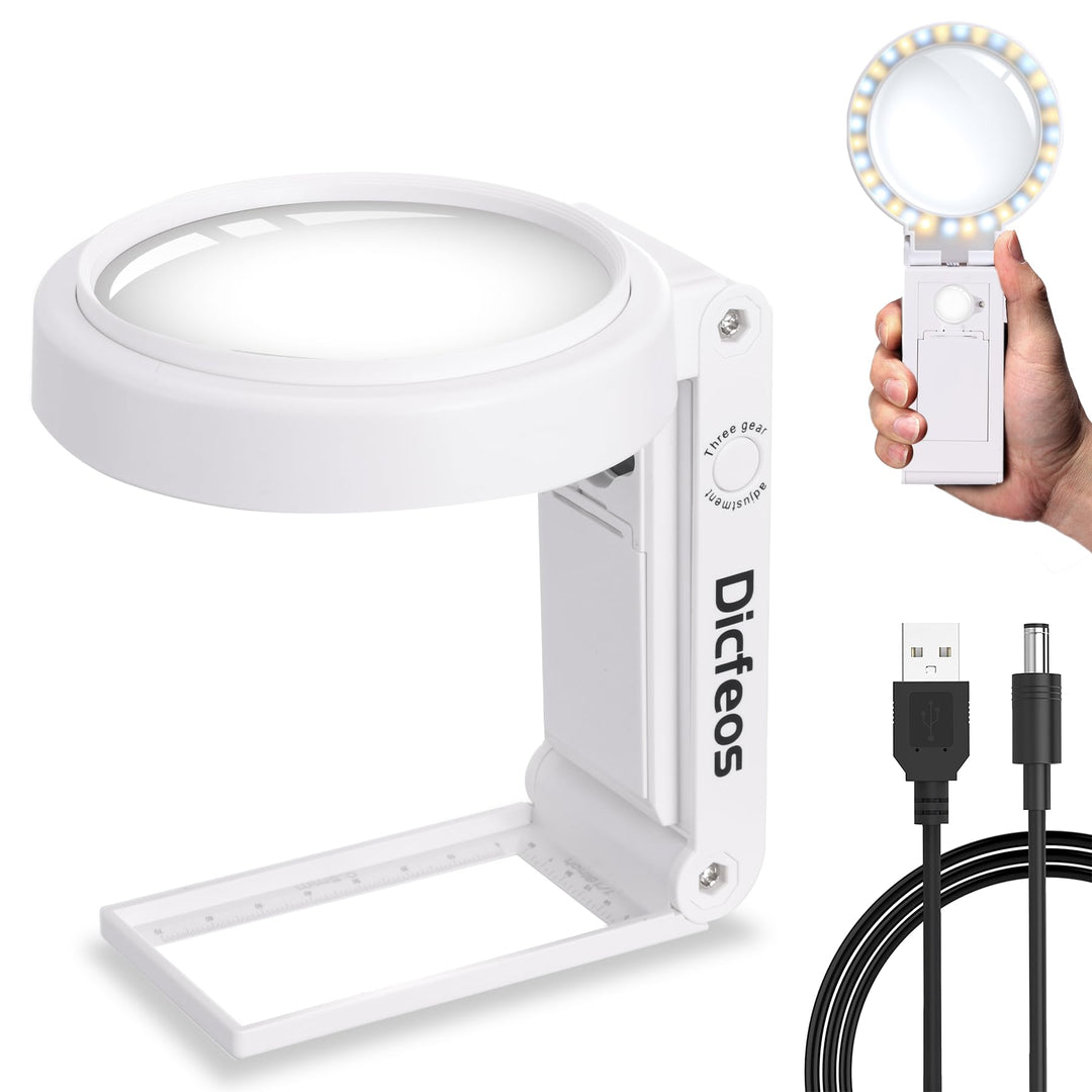 Dicfeos 30X 40X Magnifying Glass with Light and Stand, 