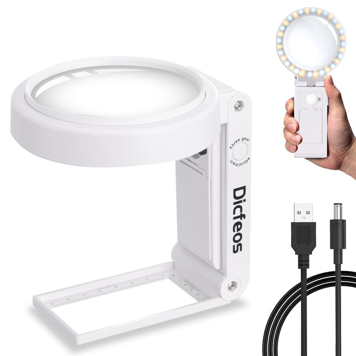 Dicfeos 30X 40X Magnifying Glass with Light and Stand, 