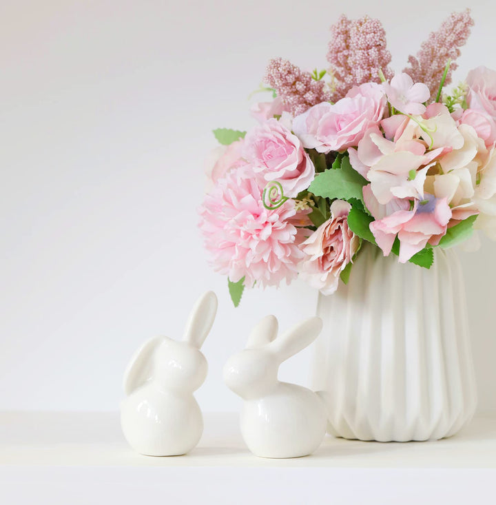 Ceramic Bunny Rabbit Ceramic Bunny Figurine Christmas Decorations Rabbit, Porcelain Modern Art Home Decor, a Set of 2 Rabbit Decor, Easter Bunny Rabbits, Easter Decorations Bunny Decorations for Home