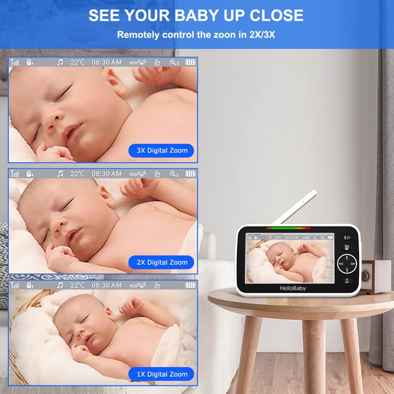 Baby Monitor- 5 720P HD Display Video Baby Monitor with Camera and Audio, Remote Pan&Tilt&Zoom, Feeder Alert, Night Vision, Lullaby Player,Long Range