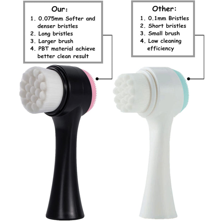 Face Brush 2 in 1, Facial Cleansing Exfoliating Brush with Ultra Fine Soft Bristles Pore Deep Cleansing Silicone Double Side Face Wash Scrub Brush for Massaging, Skincare Makeup Removal