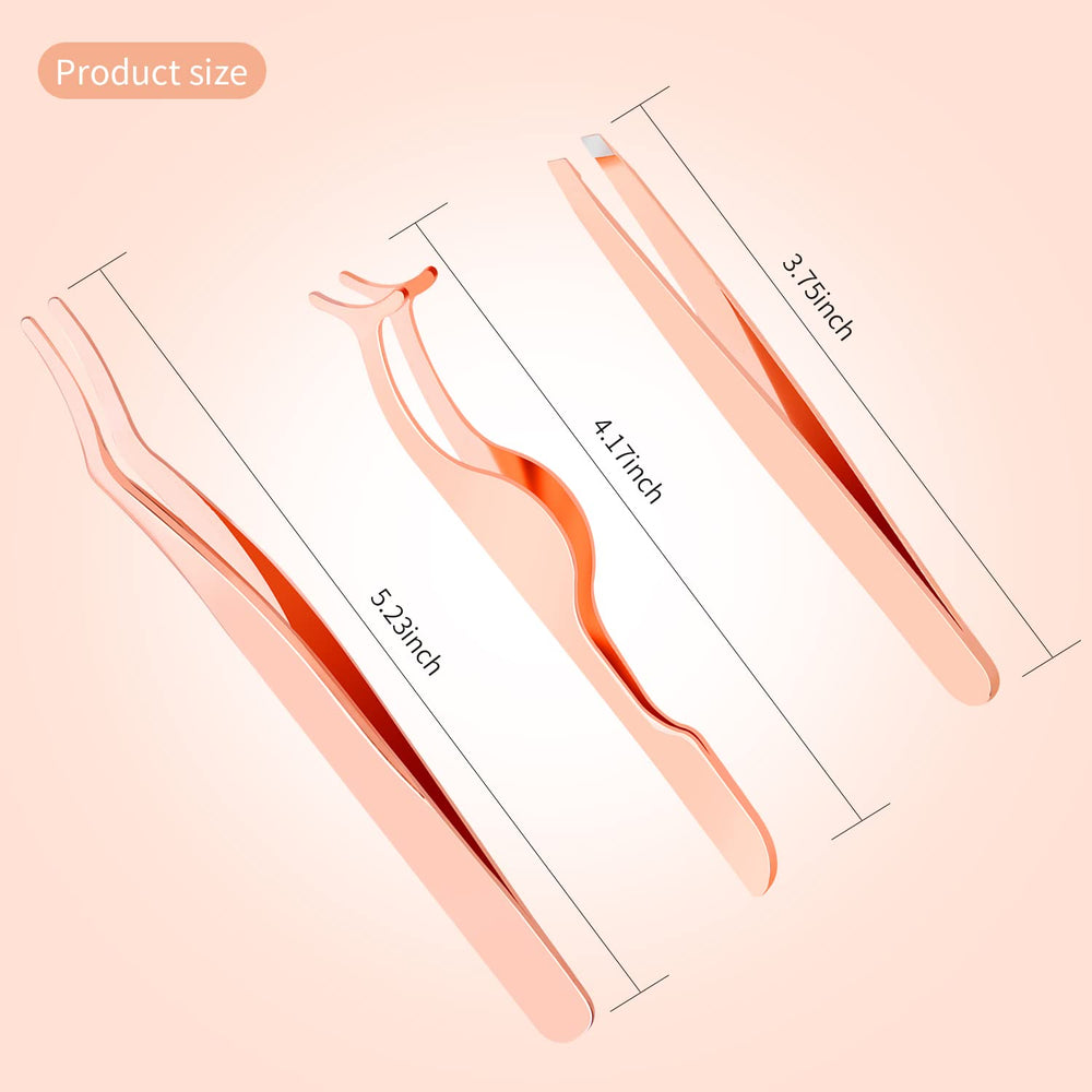 3 Pieces Eyelash Applicator Tool,False Eyelashes Applicator - Eyelashes Curlers - Curved Eyelash Curler(Rose Gold)