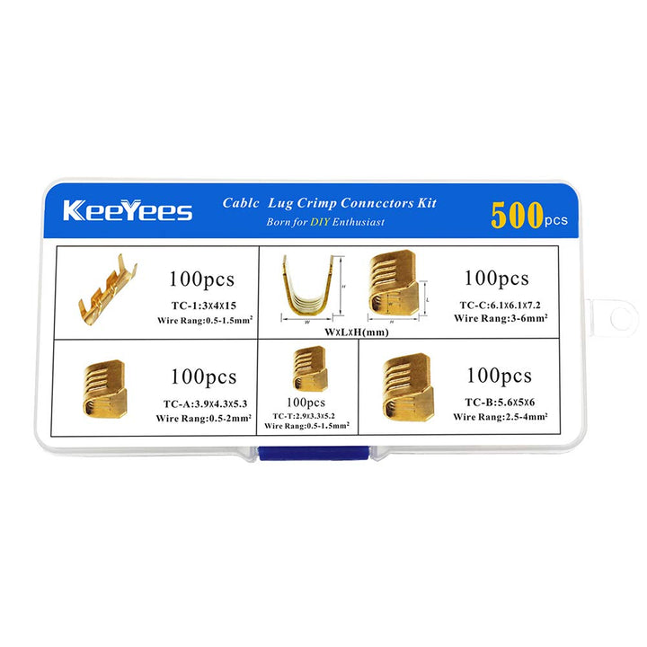 500 Pcs U Shape Copper Ring Terminals Crimp Kit - Non-Insulated Assortment Cable Wire Spade Electric Butt Connector Kit