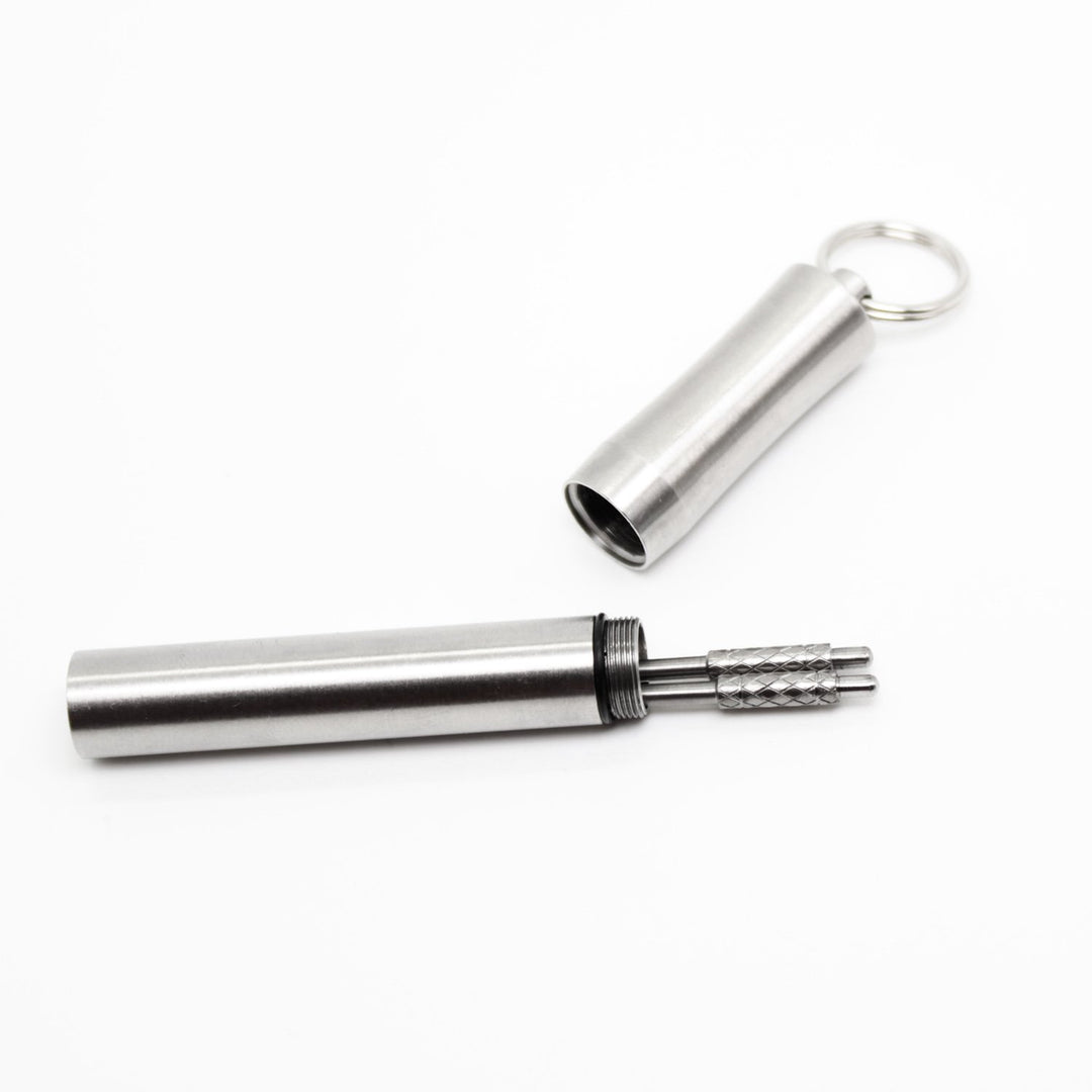 Pocket Toothpick Holder keychain - Waterproof Metal Toothpick Box Container &amp; 2 Titanium Toothpick Ultralight Travel Kits