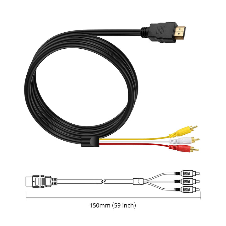 Marmoin HDMI to RCA Cable, 1080P 5ft HDMI Male to 3-RCA