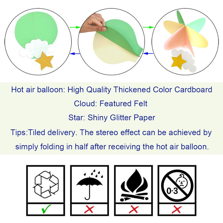 AZOWA 8 Pcs Large Size Hot Air Balloon Paper Garland Ha