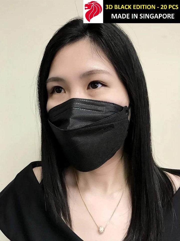 Wes Care [20Pcs] 3D Premium Face Mask Black Edition (KF Design) | Made in Singapore | UV Clean, Soft & Comfortable, Easy to Breathe | Ships from USA