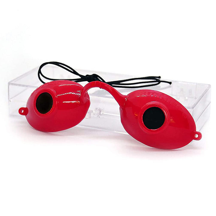 UV Eye Protection, FDA Compliant Individual Tanning Bed Goggles Eyeshields, Glasses, With a Clear Case/Box (Red)