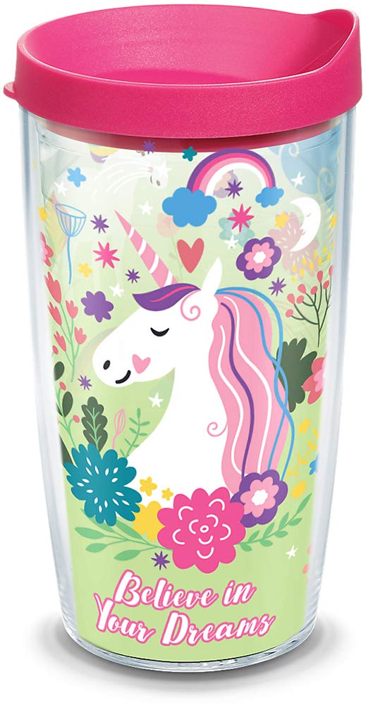 Believe In Dreams Unicorn Made in USA Double Walled Insulated Tumbler Travel Cup Keeps Drinks Cold & Hot, 16oz, Classic
