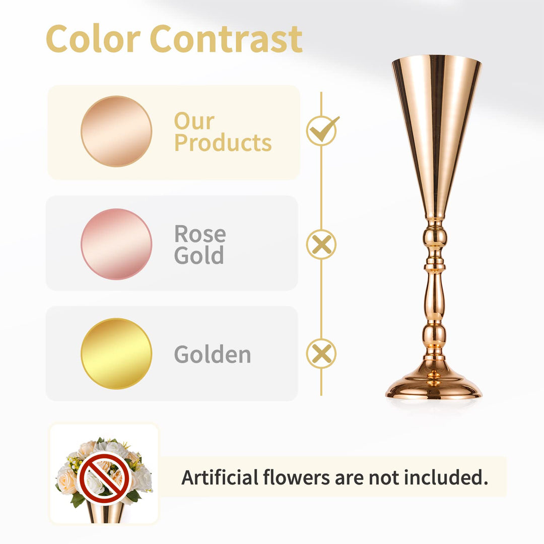 10 Pcs Tabletop Gold Metal Wedding Flower Trumpet Vase, 16.5 inch Table Decorative Centerpiece Artificial Flower Arrangements for Anniversary Ceremony Party Birthday Event Home Decoration (Gold)