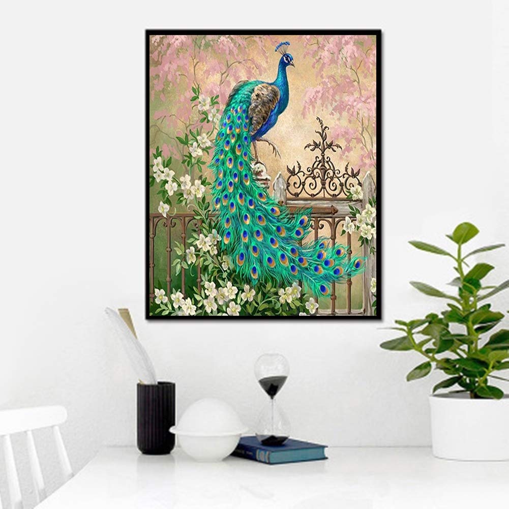 DIY Paint by Numbers Kit for Adults Kids Beginner Peacock DIY Canvas Painting by Numbers Painting Acrylic Painting for Home Decoration Paint by Number Peacock 16x20 Inch
