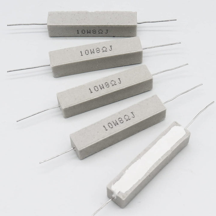 Cement Resistor,10 PCS 10W 8 Ohm 5% Axial Lead Wire Resistor White Wound Fixed Ceramic Resistors Wirewound Power Flame Heat Moisture Resistance Precharge Horizontal