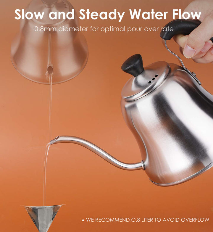 Coffee Kettle for Stove Top Premium Gooseneck Kettle, Pour Over Coffee Kettle, Tea Pot Stovetop Teapot, Hot Water Heater for Camping, Home &amp; Kitchen, Stainless Steel - Small 28oz, Brushed