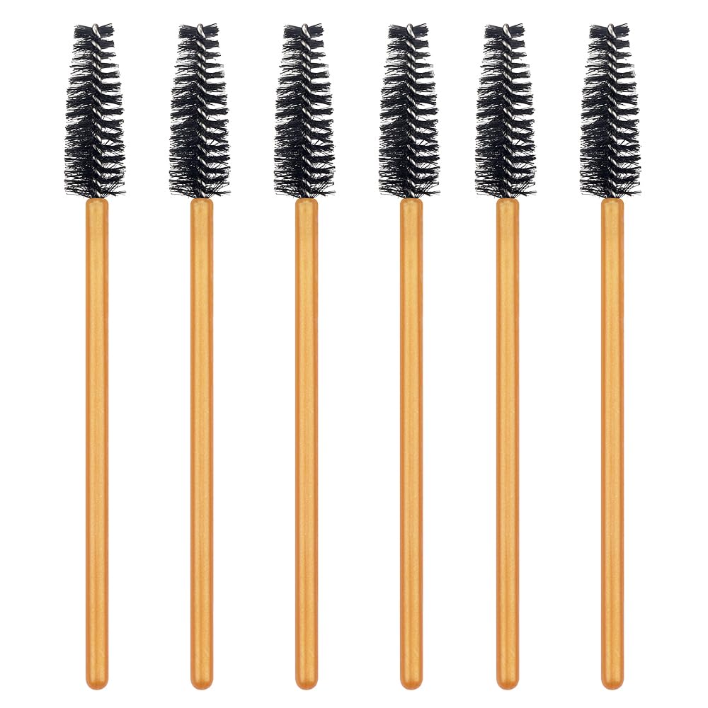 Gold/Black-300Pcs: 300 Pack Mascara Wands Disposable Eye Lash Brushes Applicator For Eyelash Extensions Makeup Tool Bulk, Gold/Black