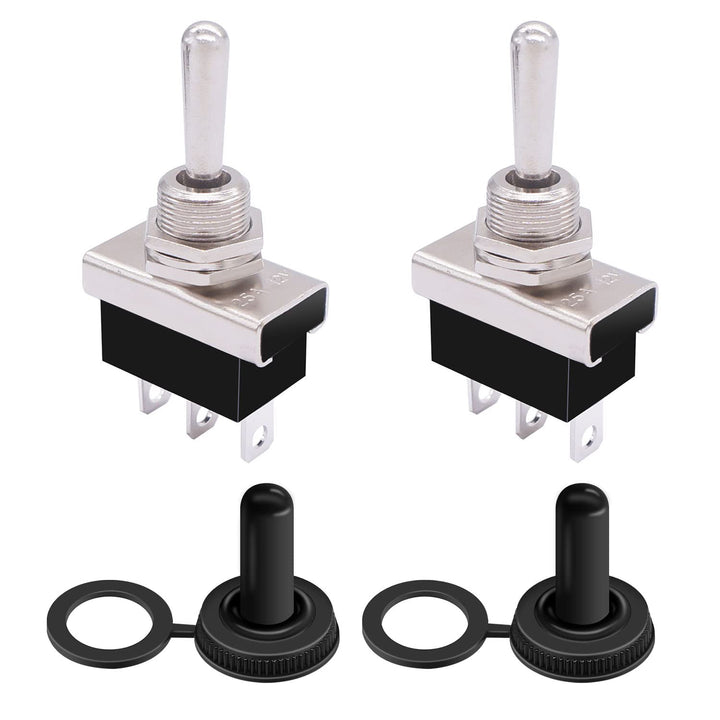 2Pcs Momentary Toggle Switch 12V 25A SPDT (ON)/Off/(ON) 3 pin 3 Position Waterproof Toggle Switch with Waterproof Cover for Auto Car KN3D-123