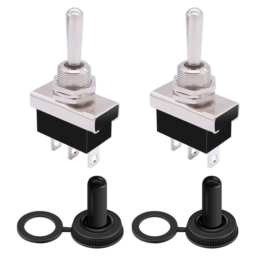2Pcs Momentary Toggle Switch 12V 25A SPDT (ON)/Off/(ON) 3 pin 3 Position Waterproof Toggle Switch with Waterproof Cover for Auto Car KN3D-123