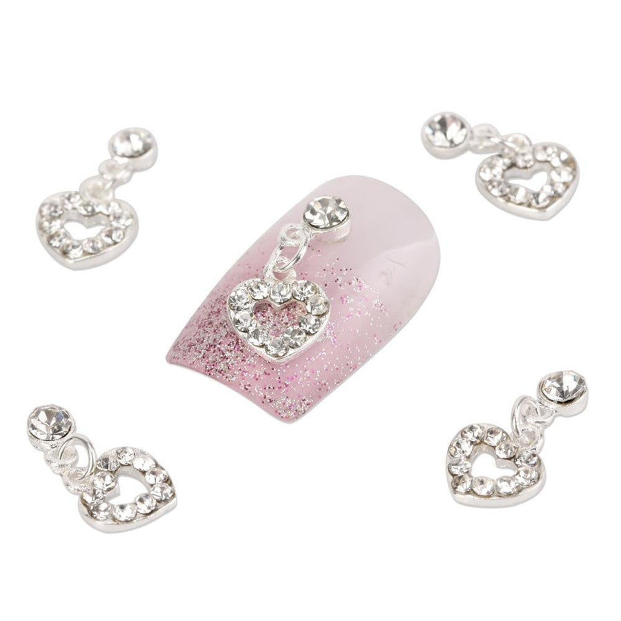 Eft 10 Pcs Fashion Nail Charms Silver Dangle Sweet Love Heart 3D Alloy Crystal Rhinestone Metal Nail Art Tips Slice Decoration For Women Girls Ladies