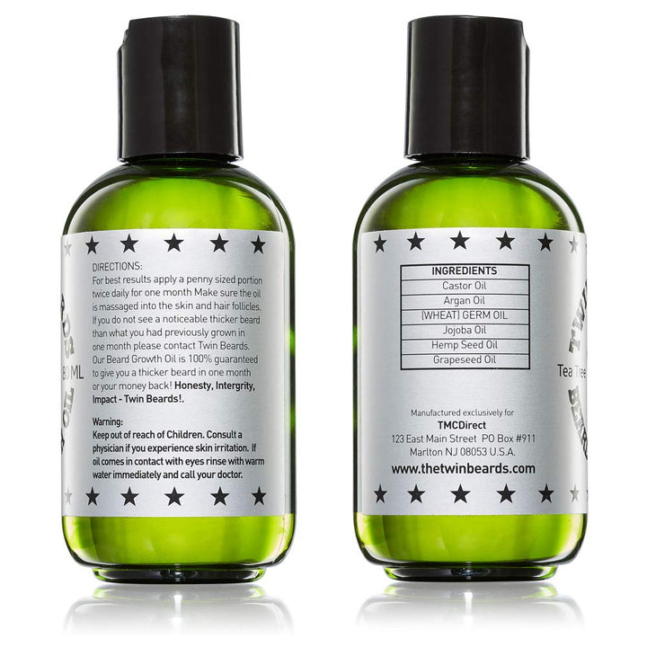 Twin Beards Natural Beard Growth Oil | Beard Oil for Men Growth | Beard Softener | Beard Conditioner for Men | Beard Growth Serum | Castor Oil &amp; Tea Tree Oil 3 oz