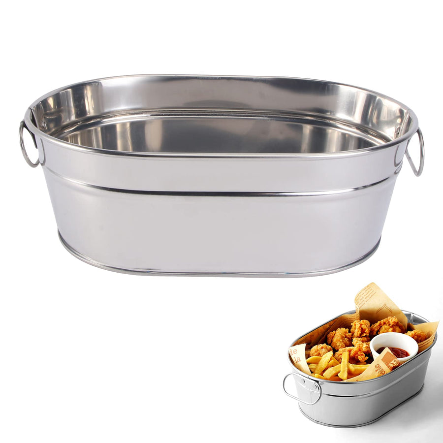 Tin Bucket Oval Galvanized Tub Metal Beverage Tub Wine Beer Bottle Bucket Wine Ice Holder Portable Party Drink Chiller Oval Storage Bucket Bin for Seafood Fried Chicken,8.9x6x3