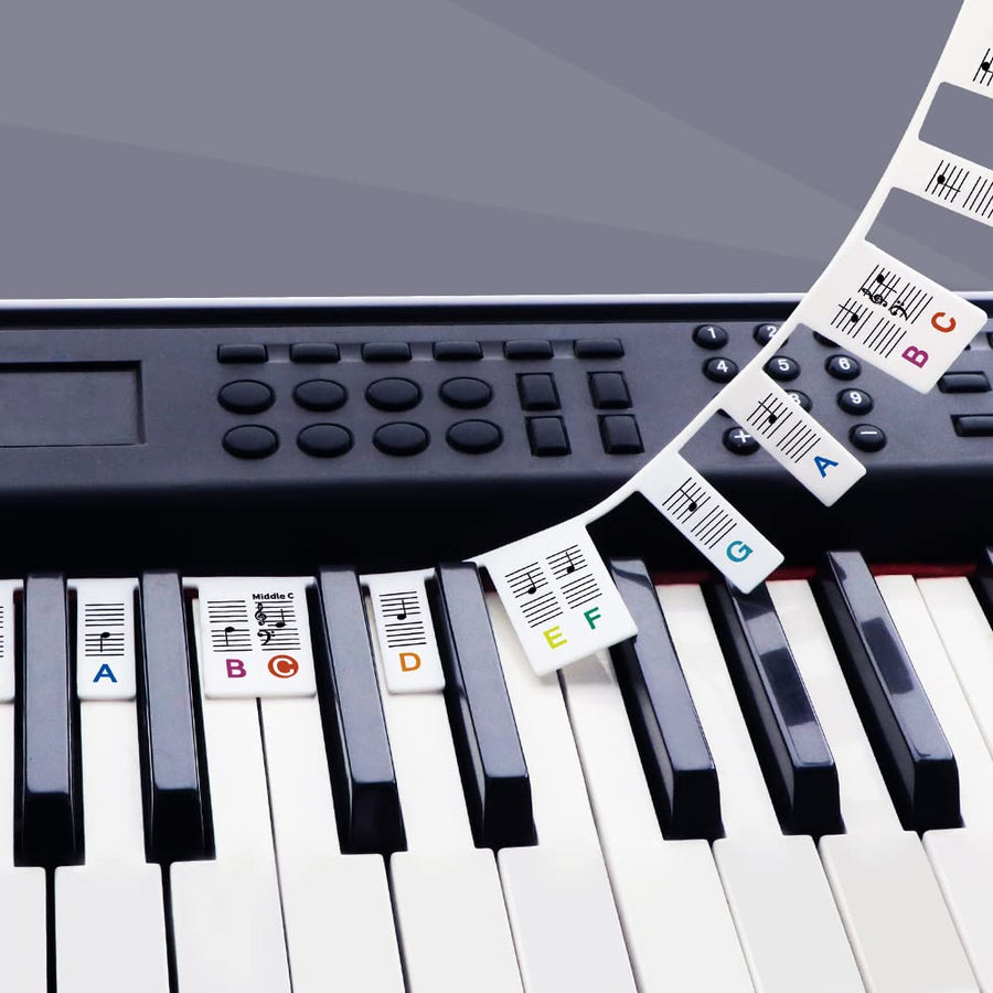 Removable Piano Key Stickers Note Labels for 88 Key Full Size Silicone Reusable Piano Keyboard Stickers for Beginners Comes with Box(Color)