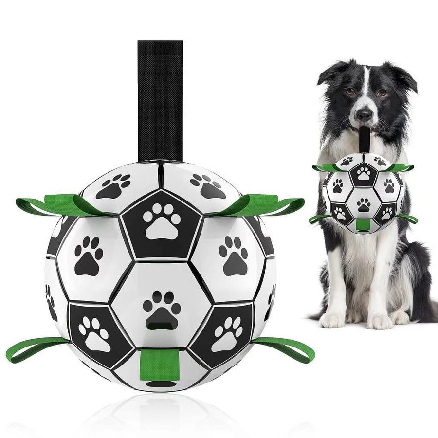 Dog Toys Soccer Ball with Straps, Interactive Dog Toys for Tug of War, Puppy Birthday Gifts, Dog Tug Toy, Dog Water Toy, Durable Dog Balls World Cup for Small & Medium Dogs(6 Inch)