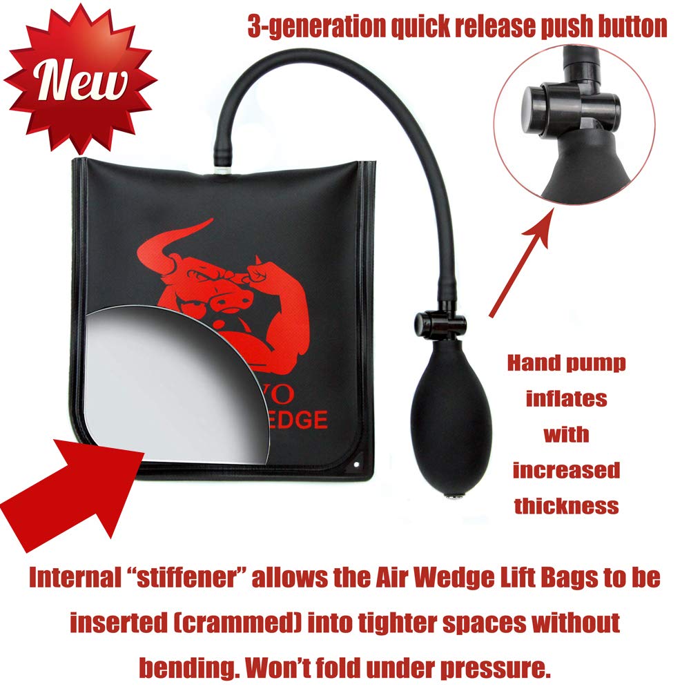 IMPROVED 3 Piece Commercial Grade Air Wedge Bag Pump Professional Leveling Kit &amp; Alignment Tool Inflatable Shim Bag. 3 Sizes(Small, Medium, Large) for a Variety of Jobs. 300 LB Rating