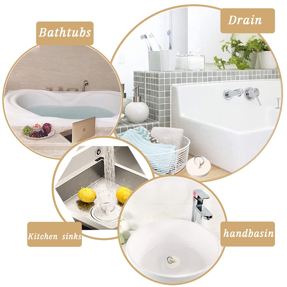 Bath Tub Drain Stoppers, 4 Pieces Sink Bathtub Plug Rubber Kitchen Bathroom Laundry Bar Water Stopper Seal with Hanging Ring for Shower Faucet Cover Pool Plugs and Caps